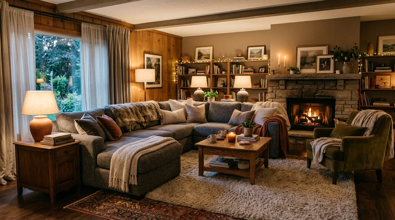 Inviting cozy living room designed for ultimate comfort and warmth.